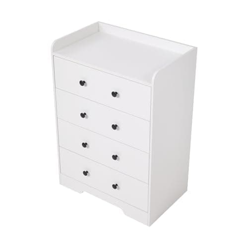 Image of Warmiehomy Basics Chest of Drawers 4 Drawer Cabinet Storage Dresser Anti-Bowing Drawer Support Solid Metal Handles for Living Room Bedroom Hallway Nursery Furniture 60 * 37 * 84cm(White) (White)