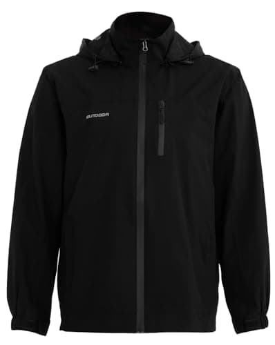 Image of Halfword Windproof Jackets Men Windbreaker Softshell Zip Pockets Detachable Hood Outdoor Hiking Lightweight Waterproof Black XL