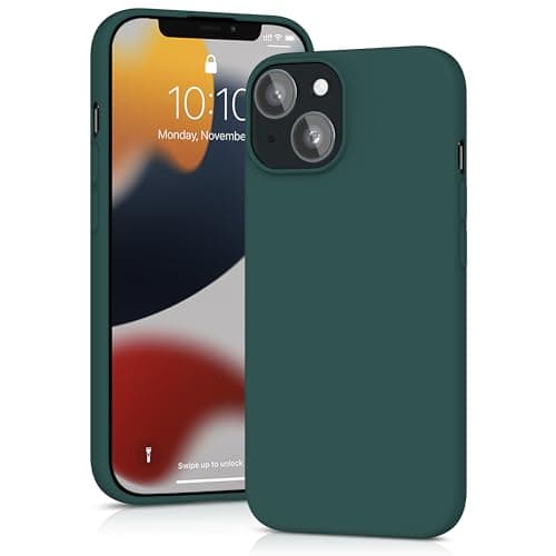 Image of YATWIN Silicone Case for iPhone 13 Mini, Soft-Touch, Shockproof, DustProof, Antiskid Full Body Armour Phone Cover for Apple iPhone 13 Mini - Dark Green