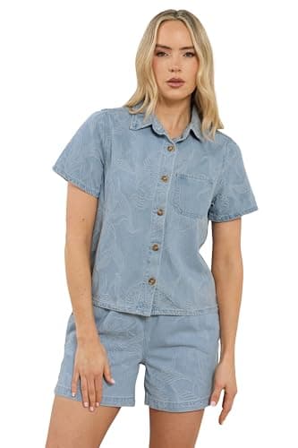 Image of Long Tall Sally - LTS Premium Tall Cotton Jacquard Denim Shirt - Women's Light Blue