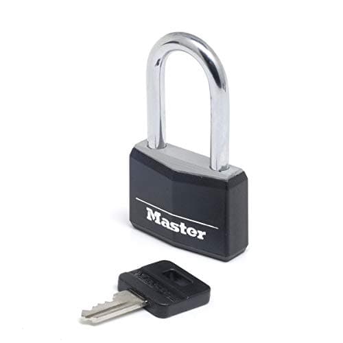 Image of Master Lock 9140EURDBLKLF Key Padlock in Aluminium with Vinyl Cover with Medium Shackle, Black, 4 x 7,6 x 1,3 cm