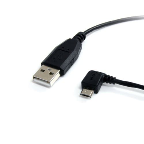 Image of StarTech.com 3 ft / 91cm Micro USB Cable - A to Left Angle Micro B - USB Type A - 90 Degree Micro-USB Type B (M) - Black (UUSBHAUB3LA)