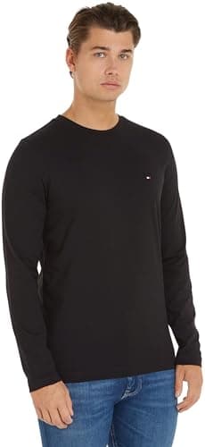 Image of Tommy Hilfiger Men’s Tommy Logo Cotton Long Sleeve Top, Black (Black), XS