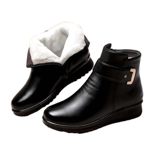 Image of Hotter Women's Winter Boots - Wide Fit Low Heel Side Zipper Short Leather Ankle Boots - Durable Wedge Thigh High Irregular Choice Shoes