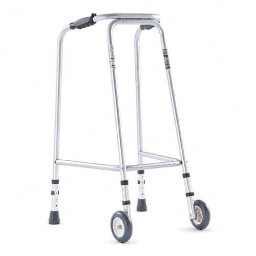 Image of The Helping Hand Company Ultra Narrow Lightweight Walking Frame with Wheels, Adjustable Height Aluminium Walker for Seniors, Elderly & Adults 490mm Max Width (Medium (775-864mm Height))