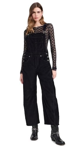 Image of Free People Women's GOOD LUCK CORD OVERALL, Black, Large