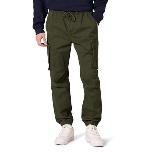 Image of Amazon Essentials Men's Drawstring-Waist Regular-Fit Cargo Joggers, Dark Olive, XXL
