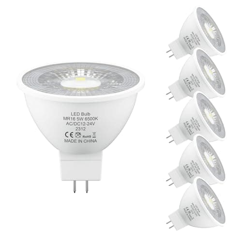 Image of LUTW MR16 LED Bulbs Cool White 6500K, AC/DC 12V/24V GU5.3 LED Spotlight Bulbs, 5W 470LM Light Bulb Equivalent 50W MR16 Halogen Bulb, Non-dimmable, 38° Beam Angle, for Landscape, Track Lighting, 6 Pack