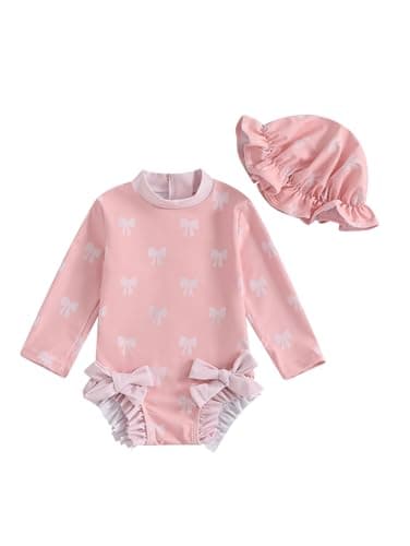 Image of DivingBirds Baby Girls Swimming Costume, Toddler Girls Swimsuit with Sun Hat Infant Swimwear Pink for 3-6 Months