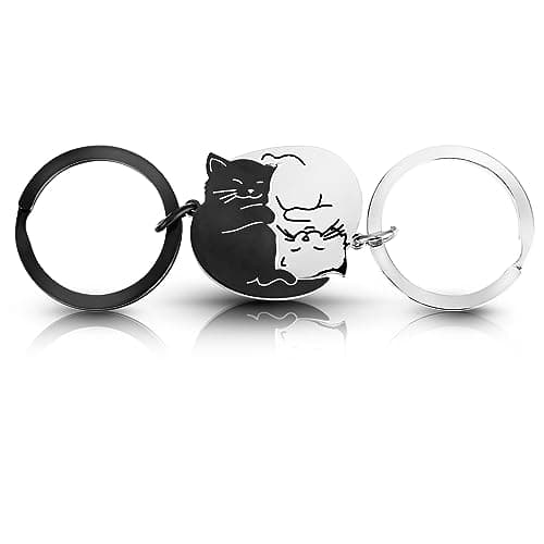 Image of Ouligay Cat Matching Couple Keyring Wedding Gifts for Boyfriend Girlfriend Him Her Best Friend Graduation Bestfriend Birthday Gifts Romantic I Love You Gift for Her Him Long Distance Relationship