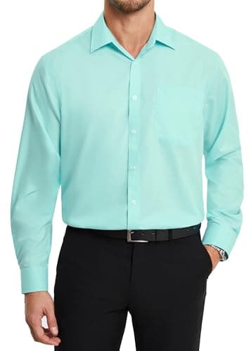 Image of HISDERN Men's Long Sleeve Mint Green Shirt Business Bamboo Fiber Dress Non Iron Regular Fit Shirt with Pocket,2XL