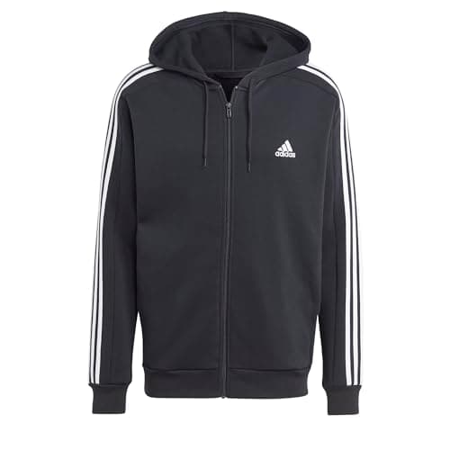 Image of adidas mens Essentials 3-stripes Fleece Full Zip Hoodie, Black, Small
