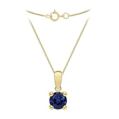 Image of CARISSIMA Women's 9ct Yellow Gold Dark Blue 5mm CZ September Birthstone Pendant on 9ct Yellow Gold 20 Diamond Cut Curb Chain 46cm/18'