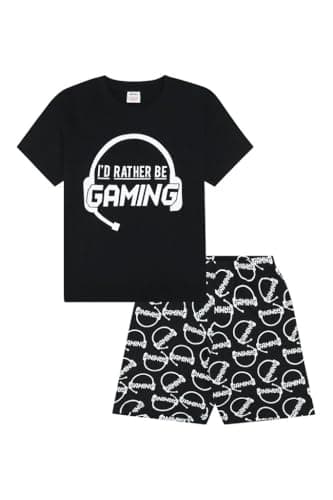 Image of ThePyjamaFactory Boys I'd Rather Be Gaming Black White Short Pyjama Set (14-15 Years)