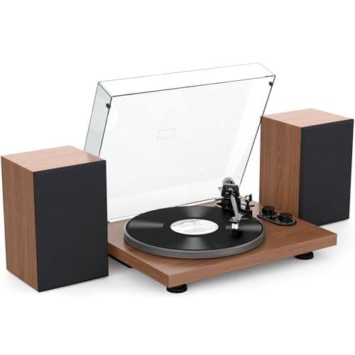 Image of Udreamer Record Player Turntable Hi-Fi System with 40W Bookshelf Speakers, Bluetooth with Aluminum platter, Built-in Phono Preamp, Belt Drive 2-Speed, Adjustable Counterweight, AT-3600L, Brown