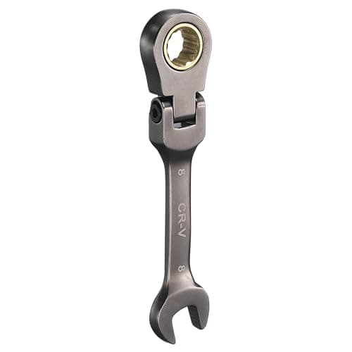 Image of sourcing map Flex Head Stubby Ratcheting Combination Wrench 8mm Metric 72-Teeth CR-V Steel Nickel Plated Flex-Head Ratchet Wrench for Fasteners Nut Bolt