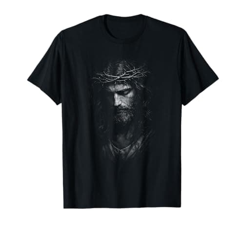 Image of Sacred Jesus with Crown of Thorns Portrait T-Shirt