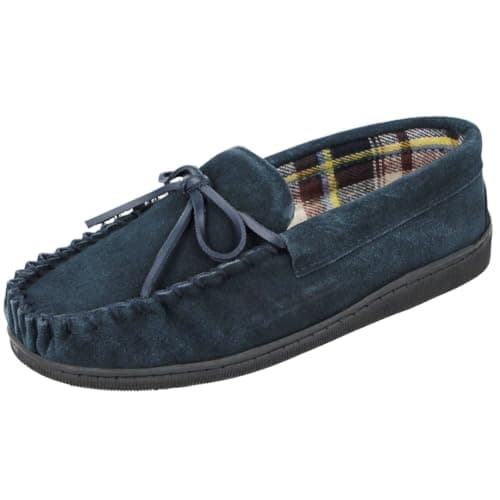 Image of Cushion Walk Mens Real Suede Leather Moccasin Slippers, (UK 9, Navy)