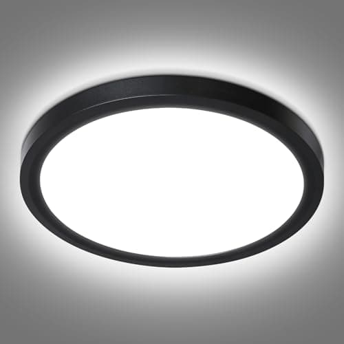 Image of Befurglor LED Ceiling Lights 18W, 2000LM Daylight White 5000K Round Bathroom Light Ø 23cm,IP44 Waterproof,150W Equivalent Flush Ceiling Light， for Living Room,Bedroom,Office 1 Pack Black
