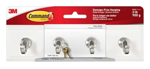 Image of Command Key Rail, 1 Rail with 4 Hooks and 6 Adhesive Small Strips, Removable for Entryway or Hallway, Hang Keys, Hats, Dog Leashes, and Accessories - Damage Free Hanging