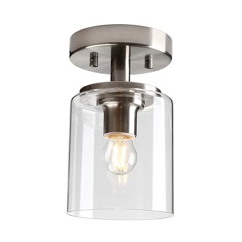 Image of Yosoan Industrial Glass Ceiling Lights, Edison Pendant Light Fitting, Flush Ceiling Light Fixture, E27 Srew (Brushed)