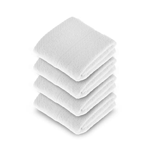 Image of HOMESCAPES White Turkish Cotton Set of 4 Face Cloths Flannel Super Soft Thick & Absorbent 500 GSM Towel Heavy Weight for everyday Luxury