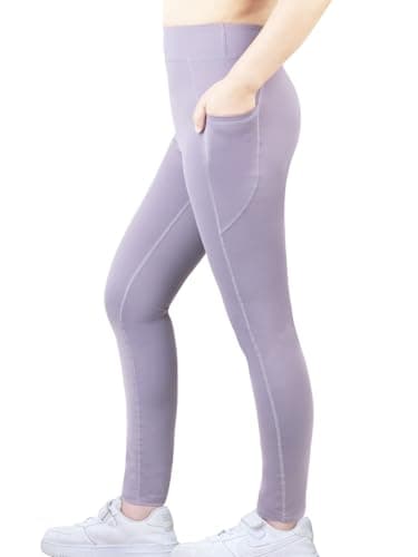 Image of Monbessi Girls Sports Leggings with Pockets High Waisted Kids Workout Leggings Yoga Dance Gym Pants 5-12 Years(120, Purple)
