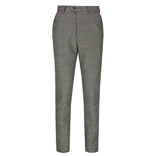 Image of Xposed Classic Kano Men’s Tweed Check Trousers Retro 1920s Vintage Styled Herringbone Tailored Fit Suit Pants [AMZCH-TRS-KANO-GREY-38]