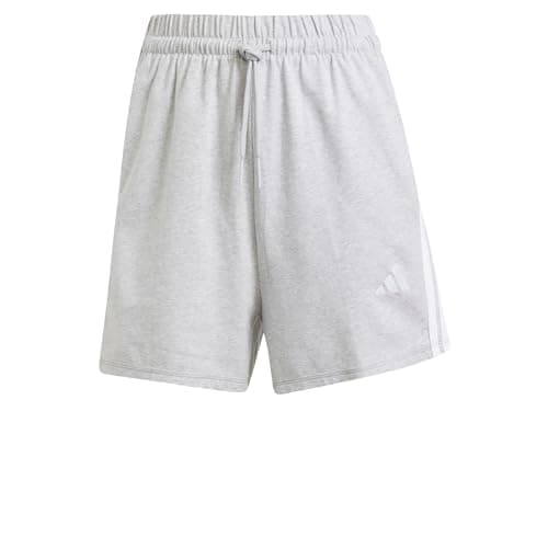 Image of adidas Women's Essentials 3-Stripes Cotton Shorts, Light Grey Heather/White, M