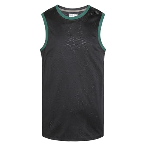 Image of Pullonsy Men's Blank Basketball Jerseys Mesh Athletic Sports Shirts Plain Performance Team Uniforms, Forest Green Neck-black Jersey, S