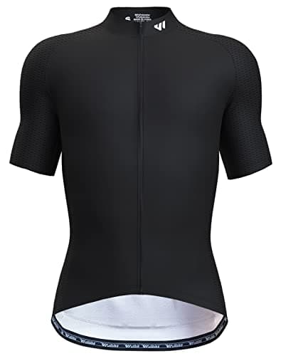 Image of Wulibike Mens Cycling Jersey Top, Full Zip Breathable Shirt With Pockets, Road Cycling Top, Black L