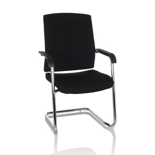 Image of hjh OFFICE Visitor Chair LEVIA VP Fabric Black Swivel Chair with Armrests, Upholstered, Stackable, 820030