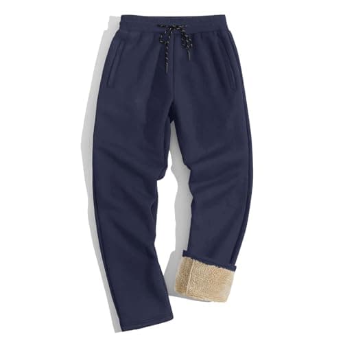 Image of TACVASEN Men's Tracksuit Bottoms Fleece Lined Pants Winter Thermal Trousers Fluffy Sherpa Pants Navy Blue 32