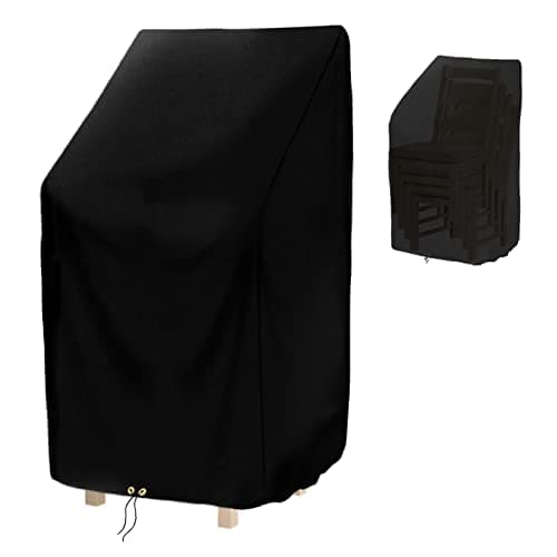 Image of RICHIE Garden Stacking Chair Covers Waterproof, Garden Chair Covers for Stackable Chairs, Windproof, Anti-UV Heavy Duty 420D Oxford Fabric Reclining Outdoor Patio Chair Cover 68x96x110/150cm - Black