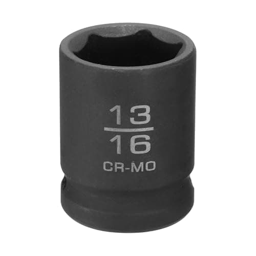 Image of sourcing map 6 Point Shallow Impact Socket 13/16" Socket 1/2" Square Drive 38mm (1.5") Long 40cr Alloy Steel for Home Auto Axle Hex Nuts Bolts Repair, Black