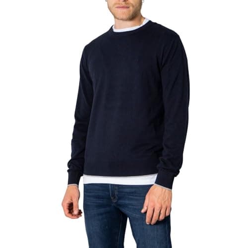 Image of Armani Exchange Mens Crew Neck, Front Embroidered Ton sur Ton Logo Sweater Sweater, Navy, Extra Small