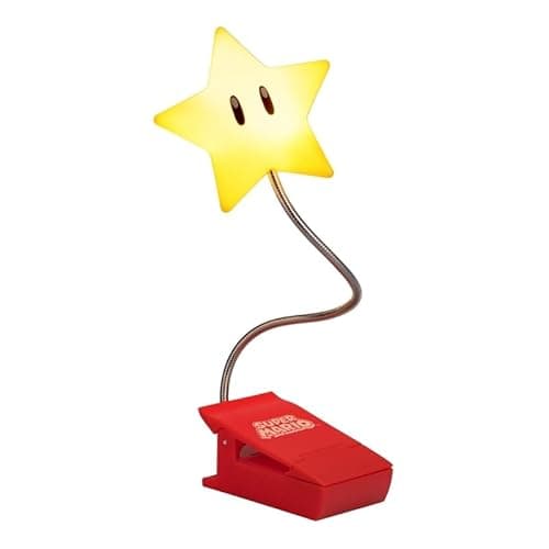 Image of Paladone Super Mario Super Star Clip Book Light – Battery Powered LED Clip Lamp with Flexible Arm, Official Nintendo Merchandise