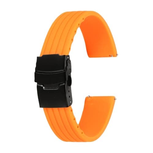 Image of sourcing map Silicone Watch Bands 24mm Width Soft Quick Release Rubber Watch Bands with Black Snap Buckle for Men Women, Orange