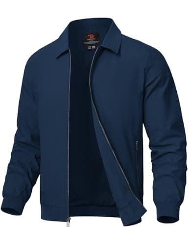 Image of Rdruko Men's Casual Lapel Jacket Lightweight Outdoor Windbreaker Jacket Smart Spring Autumn Jackets for Sport Work Walking Hiking Golf Navy Blue L