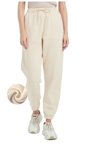 Image of Tronjori Womens High Waisted Pull on Sweatpants Fall Winter Athletic Jogger Pants Lounge Elastic Waistband Cinch Bottom, Beige, XL