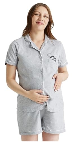 Image of PyjamaPlanet Ladies Maternity Short Pyjama Set Button Collar Mum To Be PJs (Mum To Be, XL)