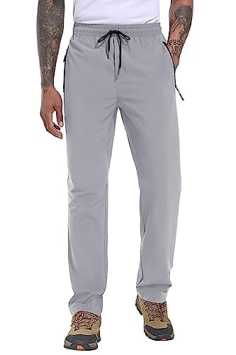Image of MAGCOMSEN Men's Outdoor Quick Dry Hiking Trousers Pants Lightweight Drawstring Joggers Elastic Workout Sweatpants, Light Grey, 36