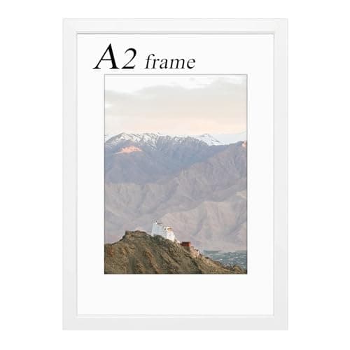Image of RUN HELIX A2 Frame- 42x59.4 cm Wooden A2 Picture Frame A2 White Frame with Plexiglass, A2 Frames for Wall Mount, Picture Frames for Family Display Pictures Wall Gallery Photo Frames (White)