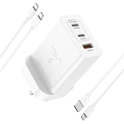 Image of iPhone Charger Fast Charge USB C Plug 100W USB C Charger with 100W USB C Charger Cable & Lightning Cable For MacBook Pro/Air/iPhone 17/16/15/14 Pro Max, PS 4/5,Charger for Kindle/Samsung Phone