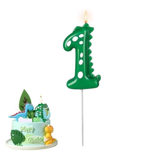 Image of Birthday Candles, Dinosaur Number 1 Candles, Dinosaur Birthday Candle, Happy Birthday Candle, Dinosaurs Party Decorations, for Dinosaurs Theme Birthday Party, Green Theme Cake, Bakery Decoration