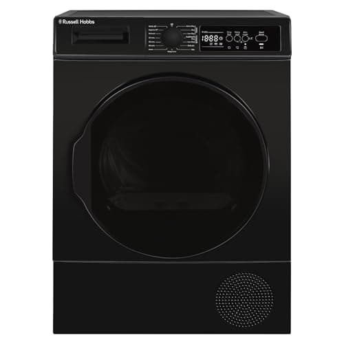 Image of Russell Hobbs Freestanding Electric Heat Pump Condenser Tumble Dryer, 8kg Capacity, 15 Programmes, 3 Heat Settings, LED Display, Anti-Crease, Child Lock in Black RH8HPTD1E12B