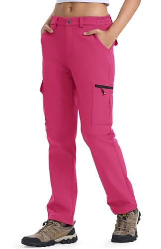 Image of YSENTO Womens Waterproof Walking Hiking Fleece Lined Trousers Winter Thermal Outdoor SKi Camping Softshell Trousers(Rose red,XL)