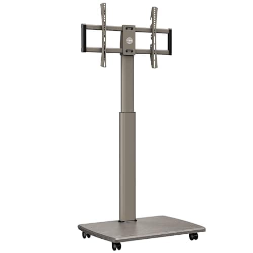 Image of FITUEYES Mobile TV Stand on Wheels, Floor TV Stand for 32–70 Inch TVs, Height Adjustable & Swivel, with Wooden Base, Max VESA 600×400, Max Load 40 kg, Ideal for Apartments and Offices