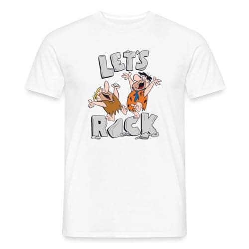 Image of Spreadshirt The Flintstones Fred and Barney Let’s Rock Men’s T-Shirt, XL, White
