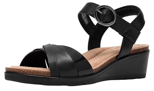 Image of Clarks Women's Kacha Twist Wedge Sandal, Black Leather, 4 UK